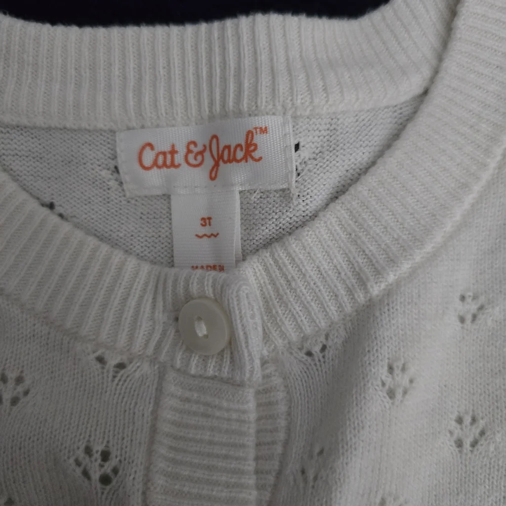 Cat & Jack Off-White Eyelet Button-Front Cardigan